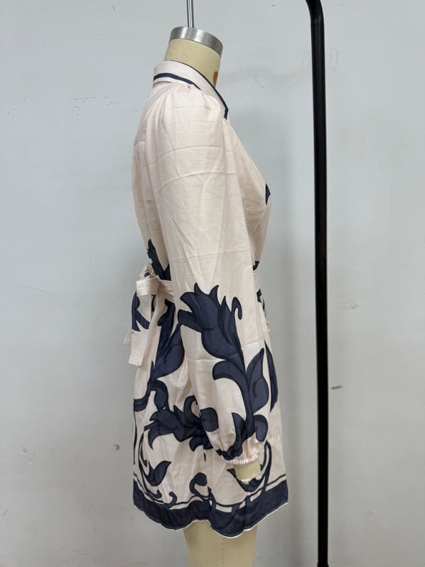 Floral Belted Retro Midi Dress – Short Sleeves, No-Stretch, Daily Fit