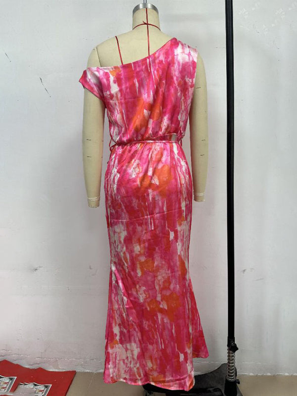 Rose Red Sleeveless Vacation Dress with Slit Hem – Lightweight Woven Style