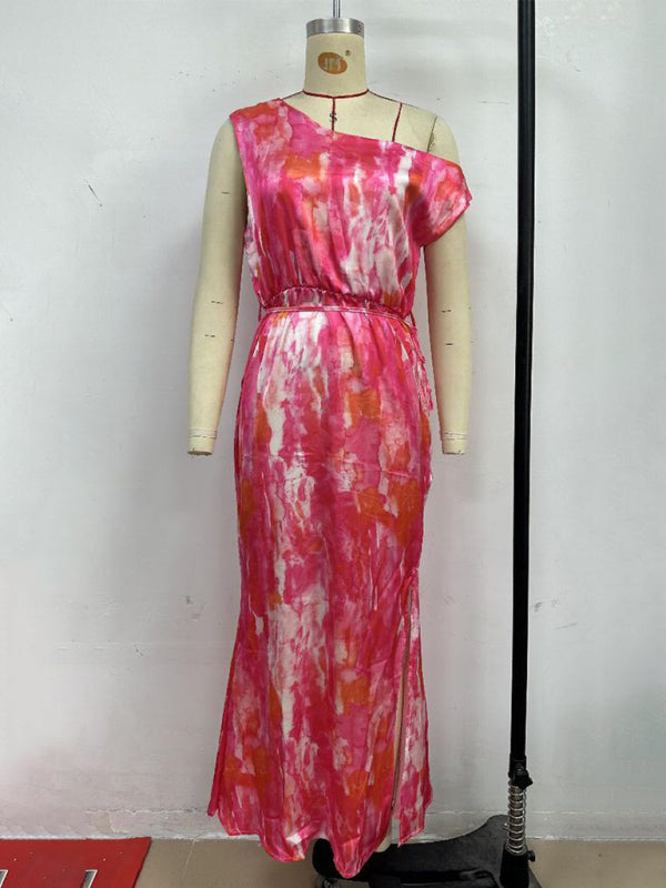 Rose Red Sleeveless Vacation Dress with Slit Hem – Lightweight Woven Style