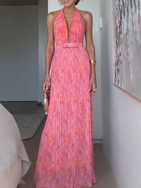 Deep V Halter Maxi Dress – Vacation Style