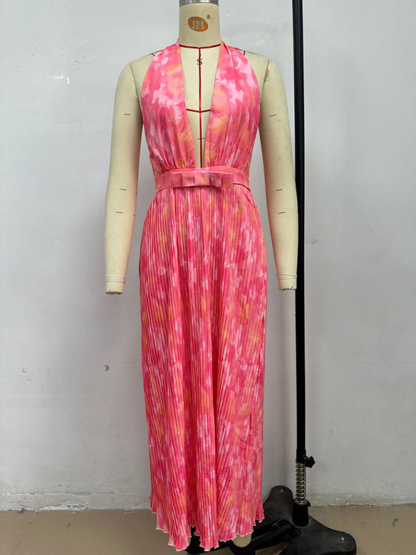Deep V Halter Maxi Dress – Vacation Style