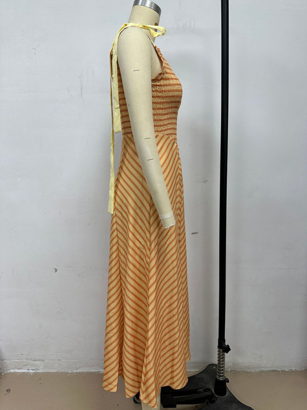 Backless Lace-Up V-Neck Holiday Dress
