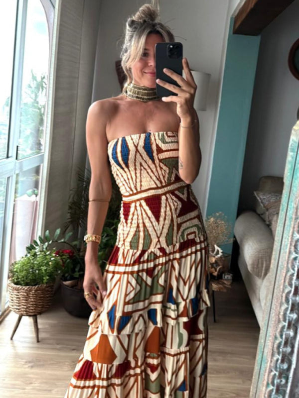 Retro Boho Strapless Summer Tube Dress
