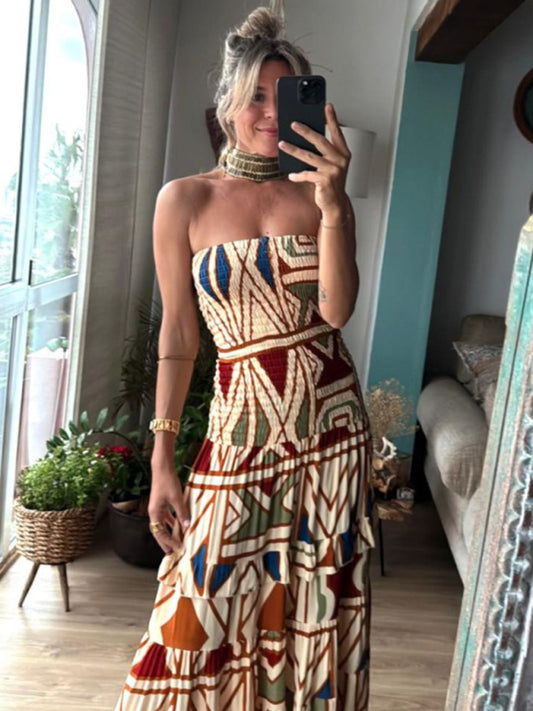 Retro Boho Strapless Summer Tube Dress