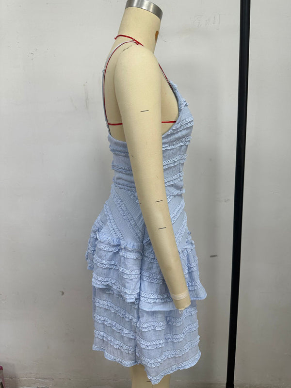 Ruffle Lace Suspender Midi Dress – Spring-Summer Knit Style