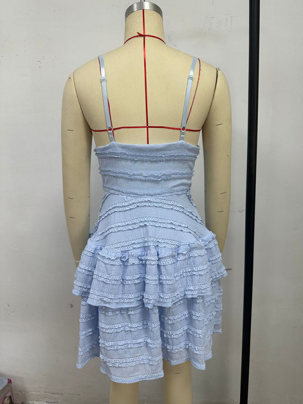 Ruffle Lace Suspender Midi Dress – Spring-Summer Knit Style