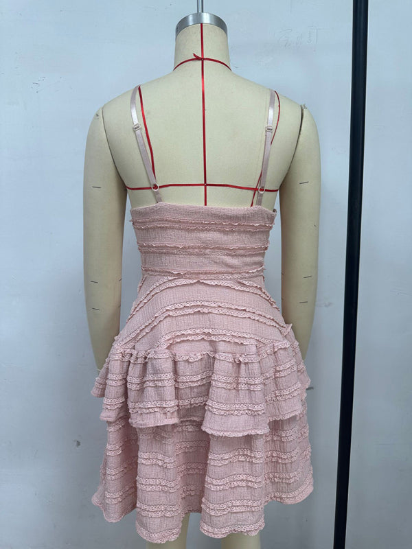 Ruffle Lace Suspender Midi Dress – Spring-Summer Knit Style