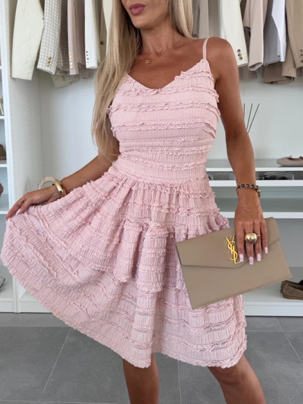 Ruffle Lace Suspender Midi Dress – Spring-Summer Knit Style
