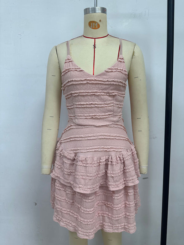 Ruffle Lace Suspender Midi Dress – Spring-Summer Knit Style