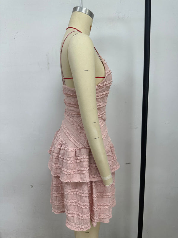 Ruffle Lace Suspender Midi Dress – Spring-Summer Knit Style