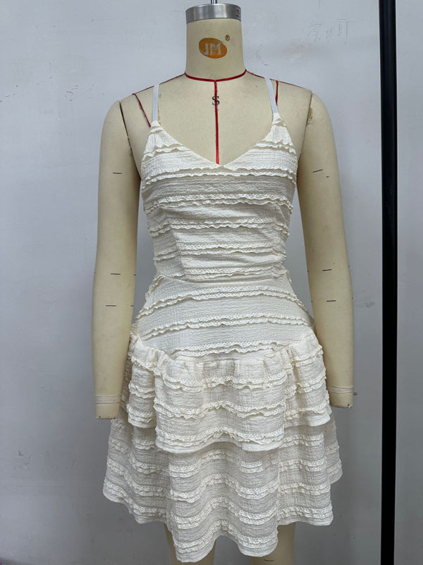 Ruffle Lace Suspender Midi Dress – Spring-Summer Knit Style