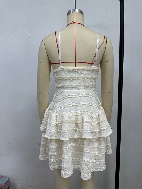 Ruffle Lace Suspender Midi Dress – Spring-Summer Knit Style