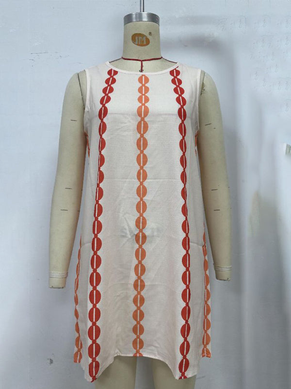 Printed Round Neck Pullover Midi Dress – Woven Style for Daily Wear