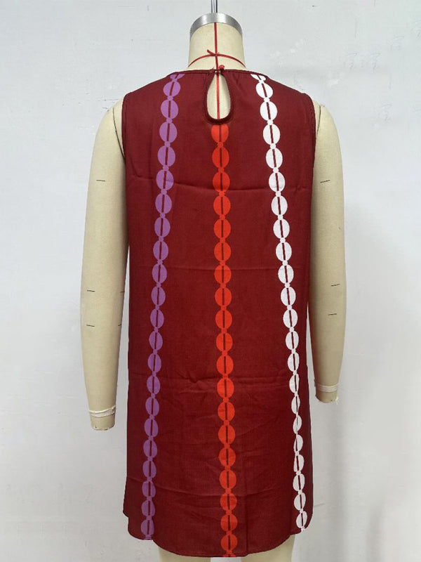 Printed Round Neck Pullover Midi Dress – Woven Style for Daily Wear