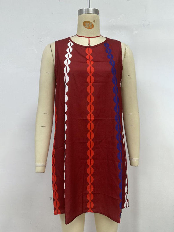 Printed Round Neck Pullover Midi Dress – Woven Style for Daily Wear