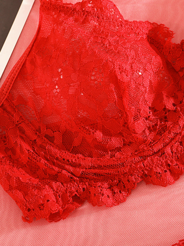 Lace Suspender Lingerie Set – Sheer See-Through Design with Stretch Fit