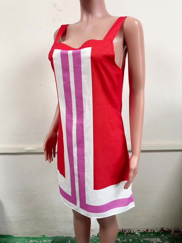 Contrast Square Neck Mini Dress – Sleeveless, Woven & Flattering Fit