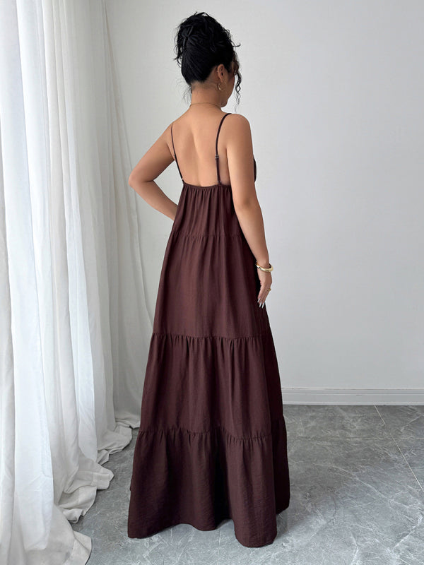 Elegant Olive Yellow Suspender Maxi Dress – Woven Daily Style for Summer