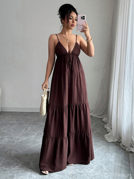 Elegant Olive Yellow Suspender Maxi Dress – Woven Daily Style for Summer