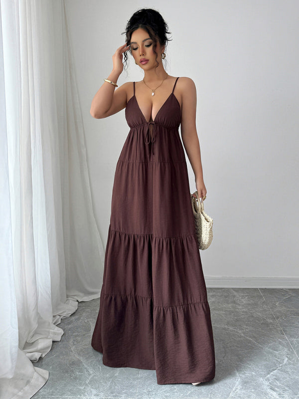 Elegant Olive Yellow Suspender Maxi Dress – Woven Daily Style for Summer