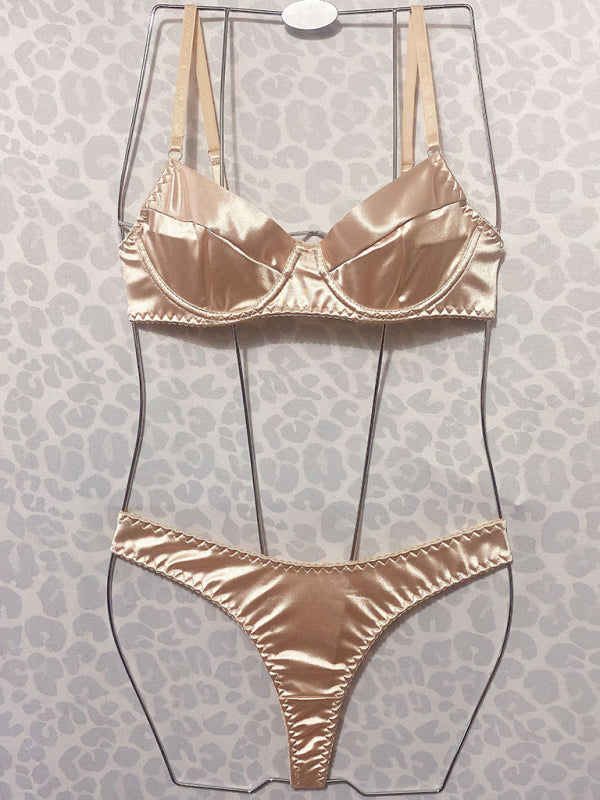 Satin Underwire Bra & Panty Set – Elegant Two-Piece Lingerie with High Stretch