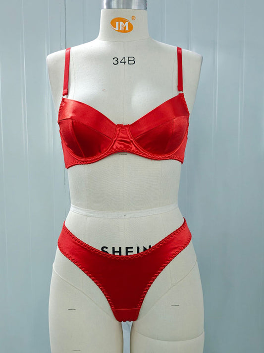 Satin Underwire Bra & Panty Set – Elegant Two-Piece Lingerie with High Stretch