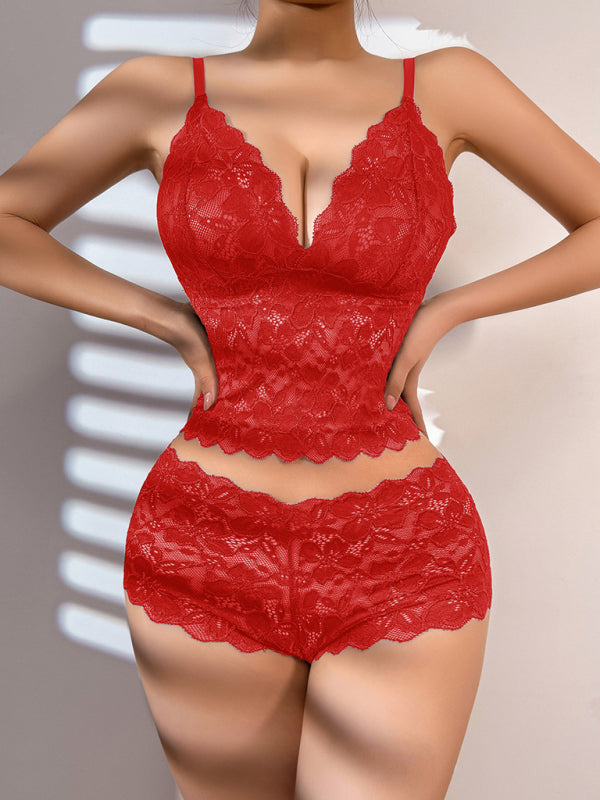 Sexy Lace Bra & Tank Top Lingerie Set – Soft Polyamide, Adjustable Fit