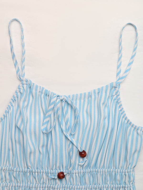 Striped Sleeveless Tie-Back Midi Dress – Square Neck Holiday Style