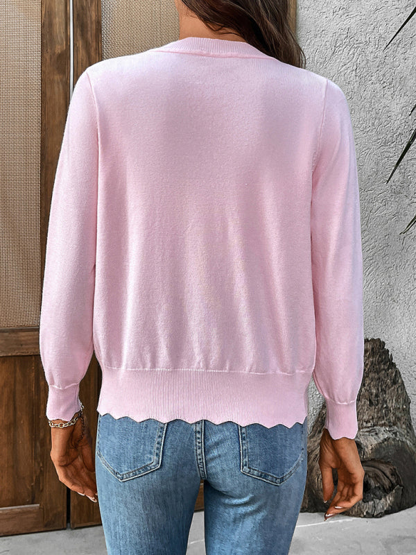 V-kaula-aukkoinen neulejakku pitkillä hihoilla