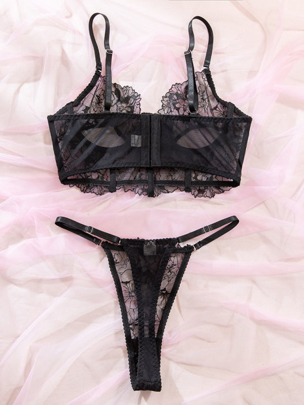 Spitzen-Mesh-Fischgräten-BH- und Slip-Set