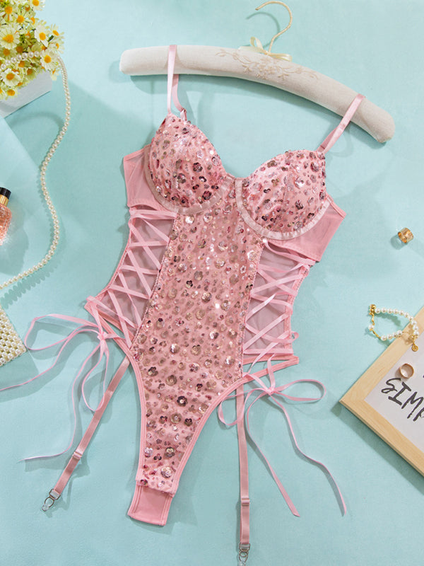 Pink Sequin Butterfly Strap Sexy Jumpsuit