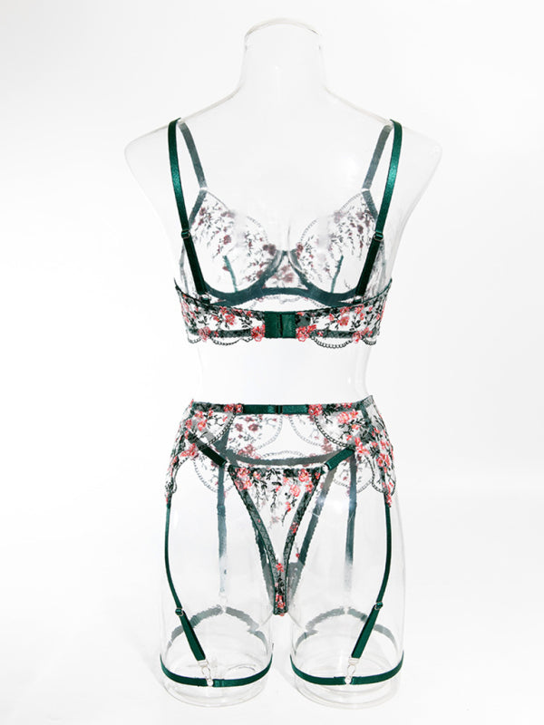 Conjunto de Lingerie Transparente Bordado – Smiling Maria
