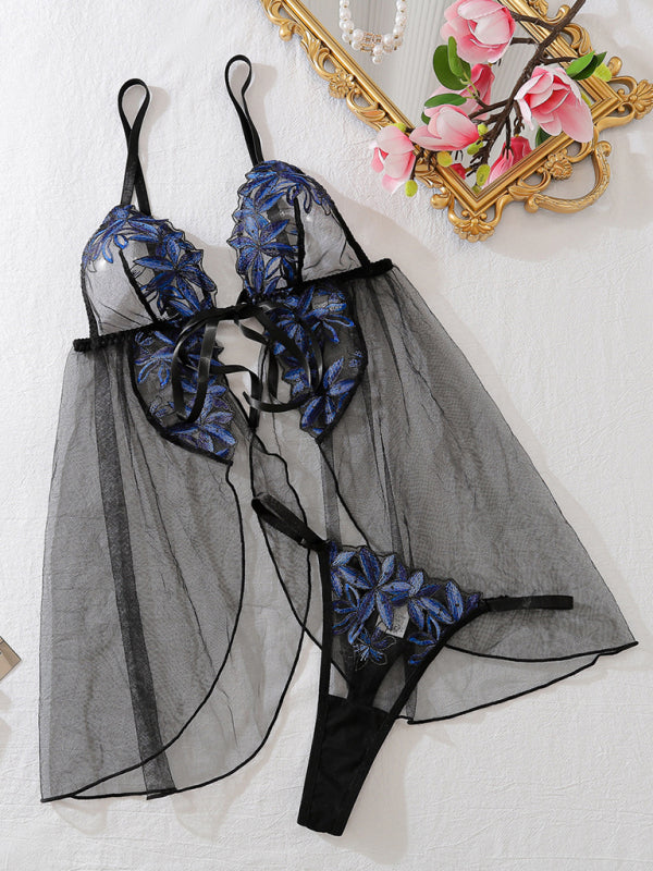 Sheer Lace Mesh Lingerie Set with Garter Straps