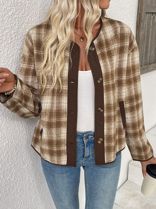Plaid Woven Cardigan Jacket