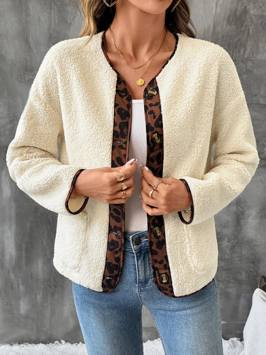 Leopard Print Fleece Cardigan Jacket
