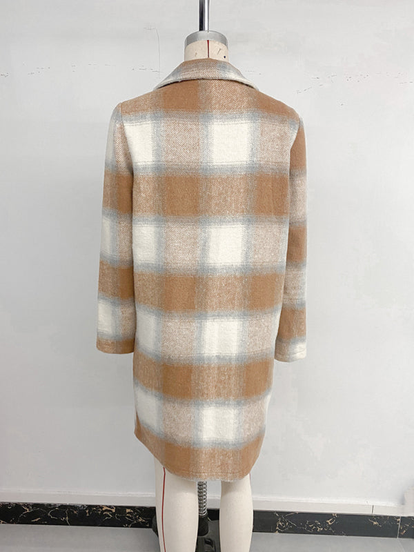 سترة متوسطة الطول مزدوجة الصدر منقوشة