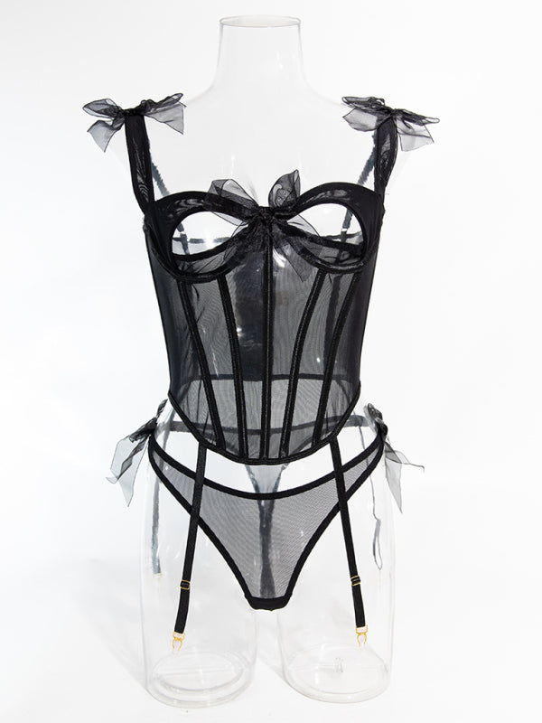 Sheer Bow Tie Two-Piece Lingerie Set