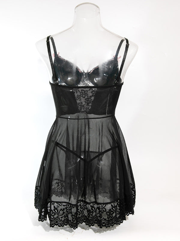 Lace Bow Ribbon Nightgown Two-Piece Set