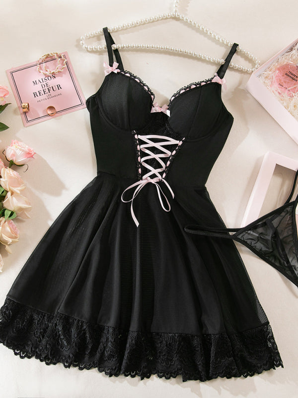 Lace Bow Ribbon Nightgown Two-Piece Set