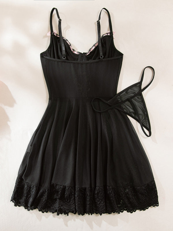 Lace Bow Ribbon Nightgown Two-Piece Set