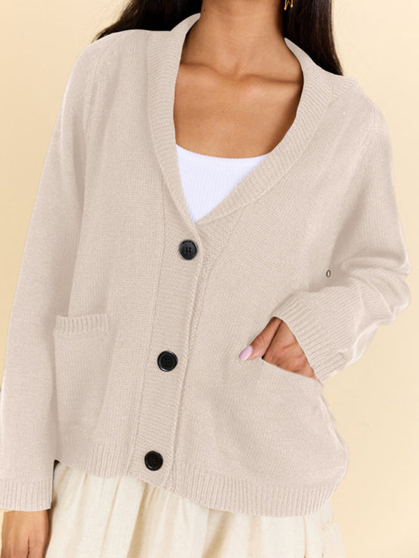 Sweter kardigan z dzianiny z dekoltem w serek i flagą