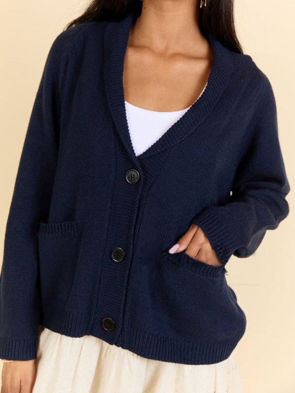 Sweter kardigan z dzianiny z dekoltem w serek i flagą