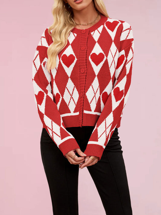 Heart Knit Valentine's Cardigan Sweater Red