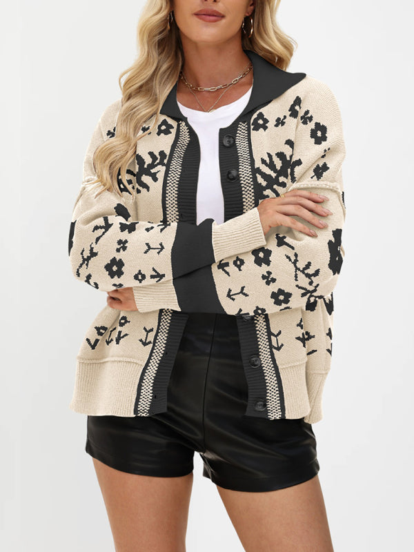 Square Neck Knit Button Cardigan Cracker khaki