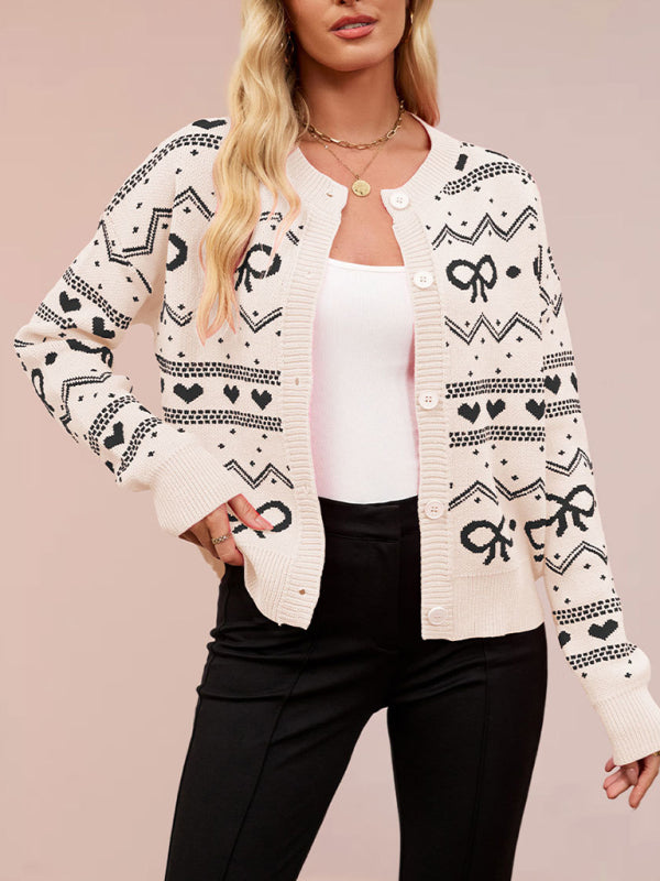 Heart Knit Valentine's Day Cardigan Cracker khaki