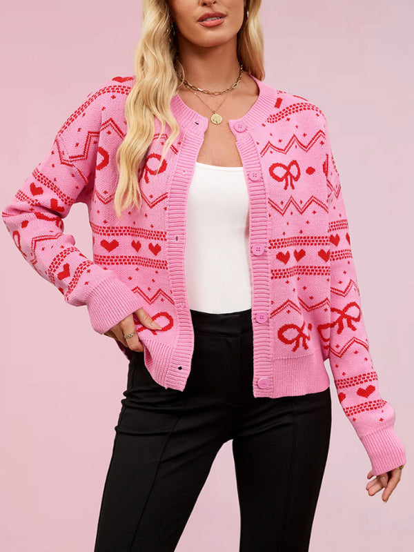 Heart Knit Valentine's Day Cardigan Rose