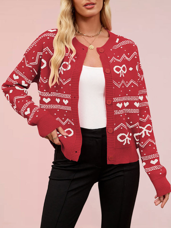 Heart Knit Valentine's Day Cardigan Red