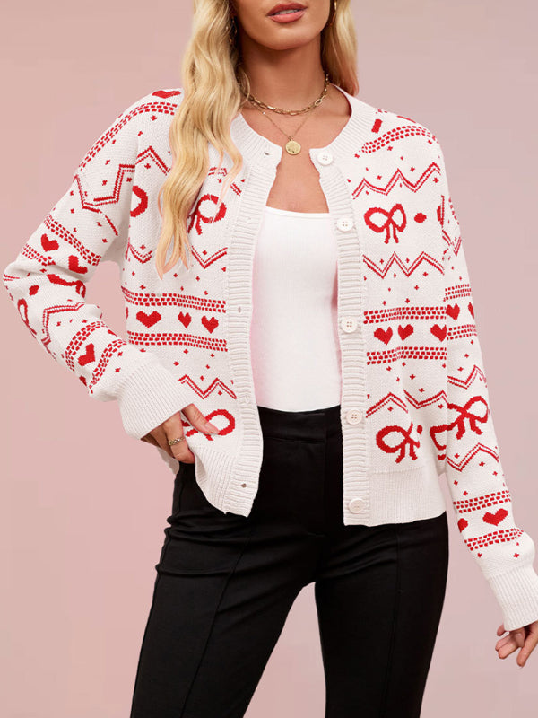 Heart Knit Valentine's Day Cardigan White
