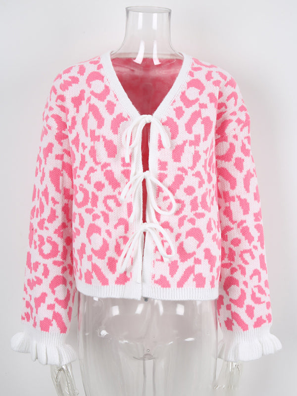 Cardigã Curto de Malha Jacquard Leopardo