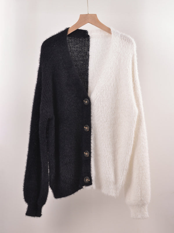 Kardigan na guziki z dzianiny patchworkowej